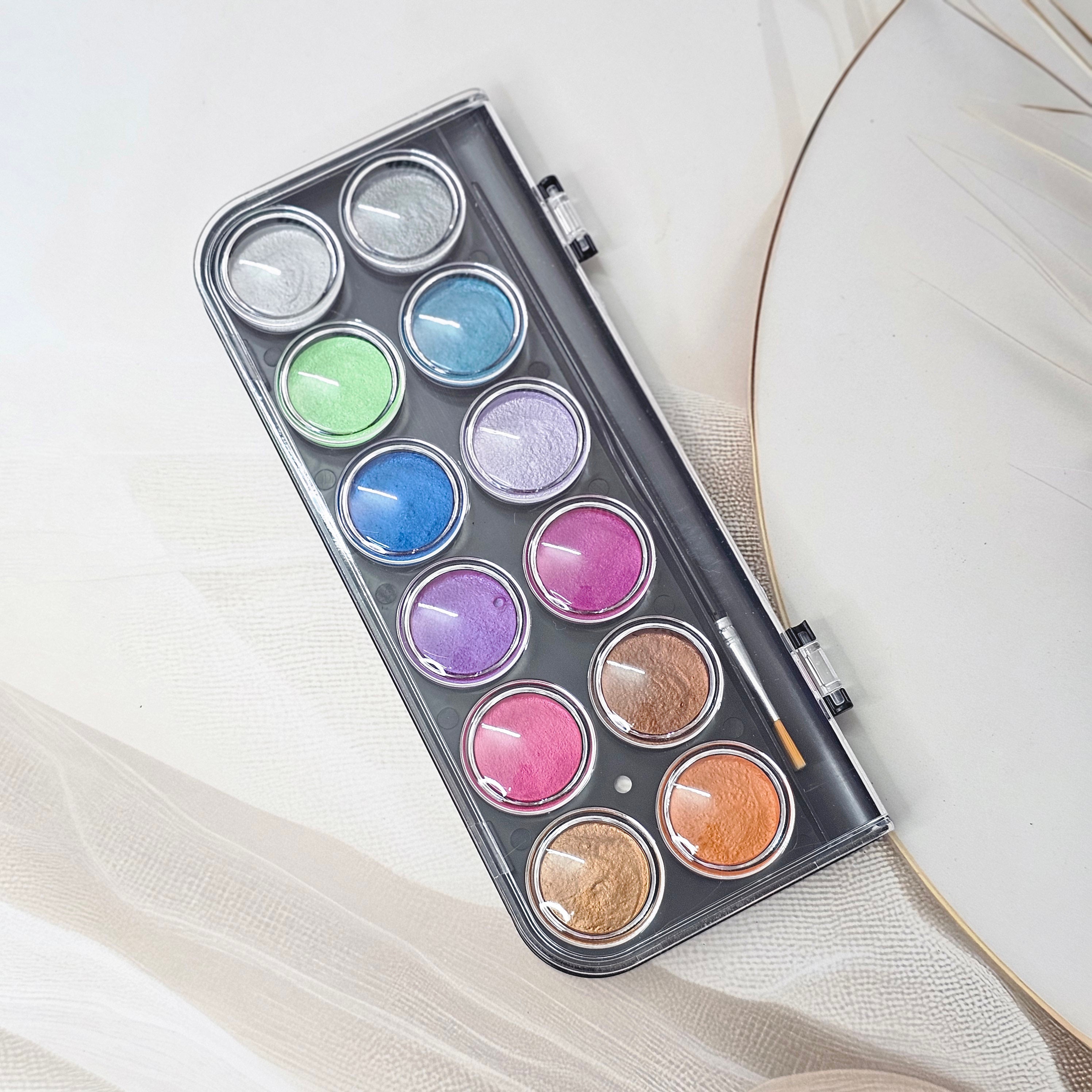 Open View of Yalong 12 Color Metallic Watercolor Paint Set with Shimmering Colors - www.usmile.toys